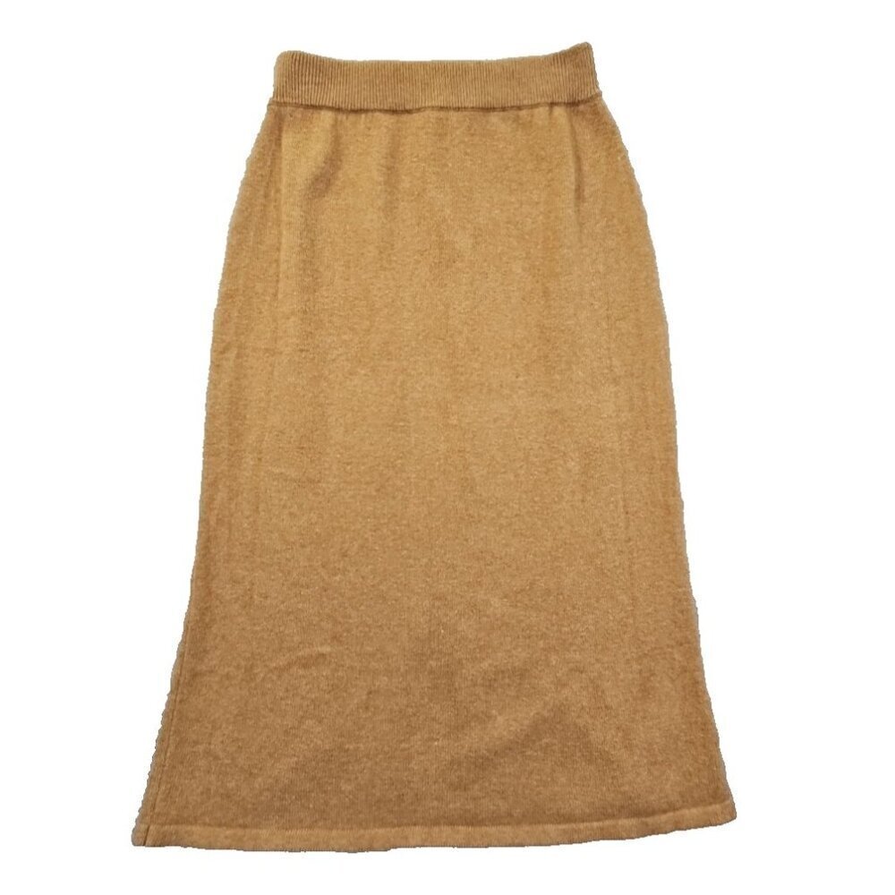 Talbots A-Line Midi Skirt Women's Small Tan Cotton Blend Flat Front Classic Knit